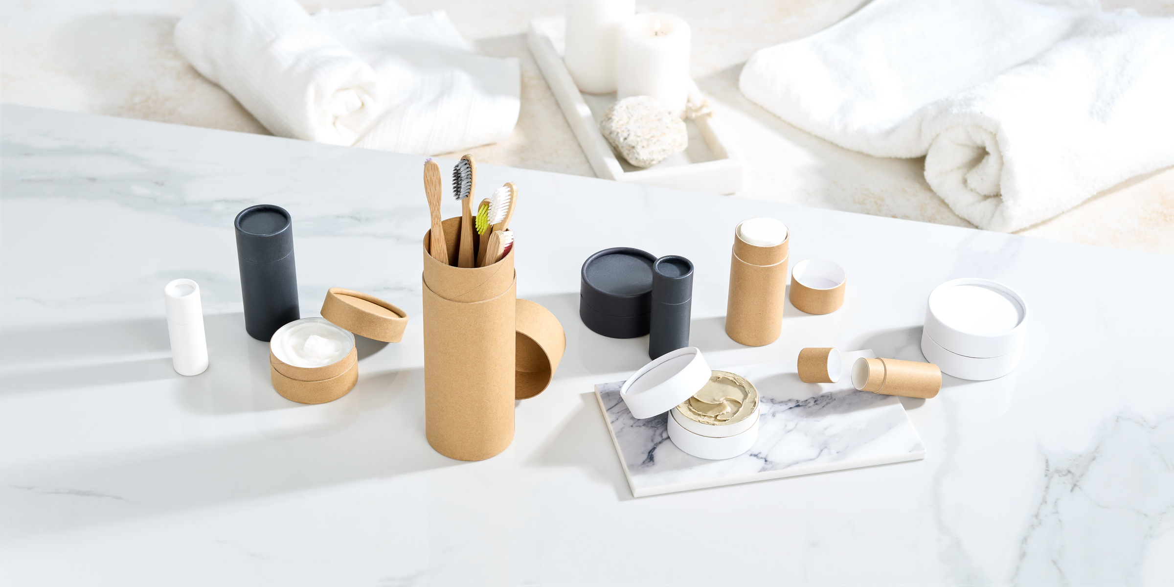 cardboard tubes in a bathroom background