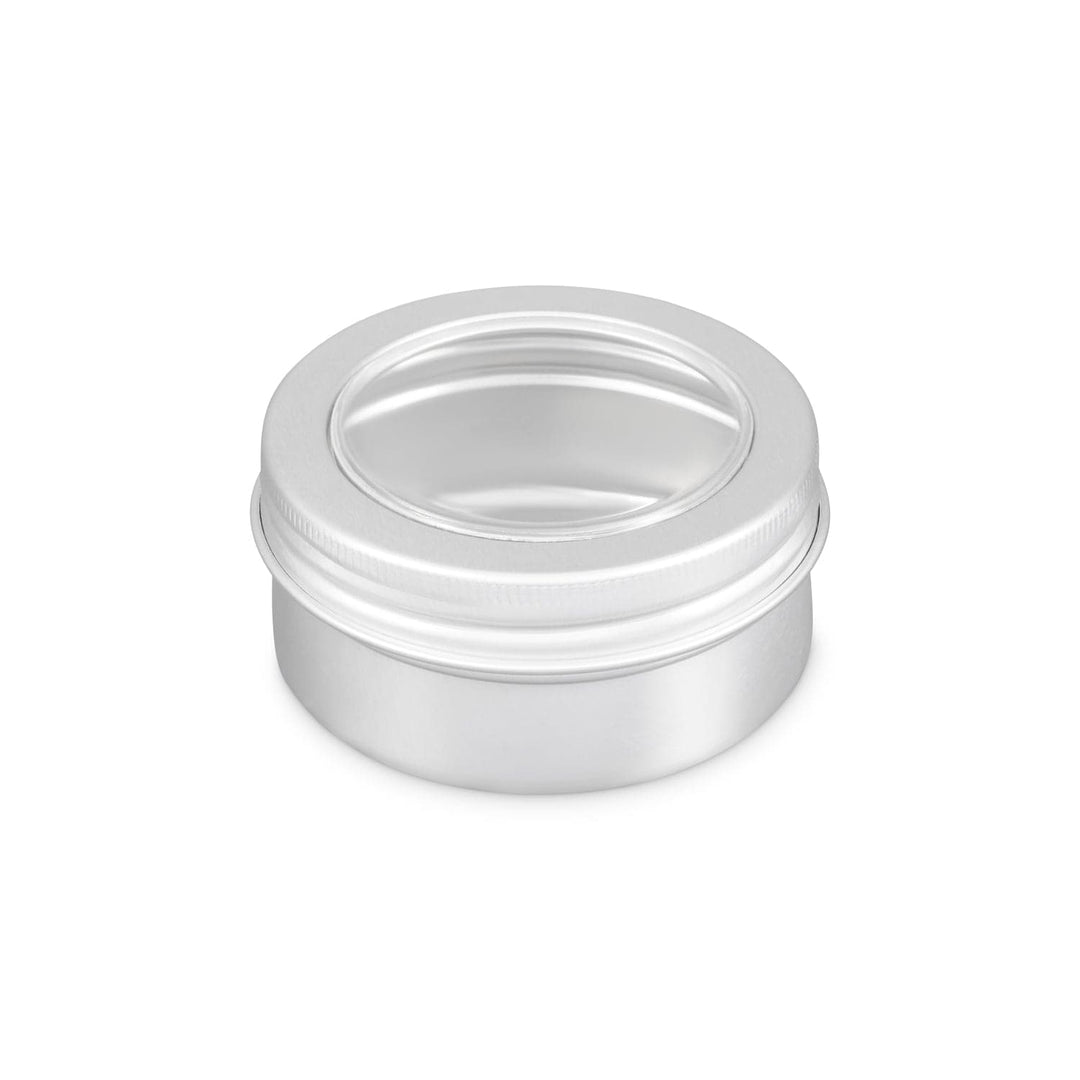 A round aluminium tin with window lid.