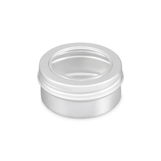 A round aluminium tin with window lid.