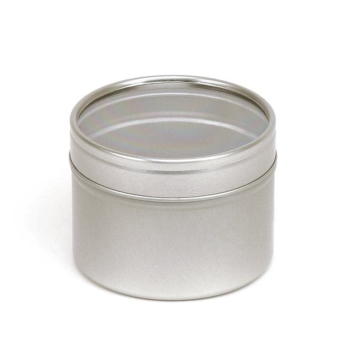 A round silver tin with a clear windowed slip lid with product code T0706W.