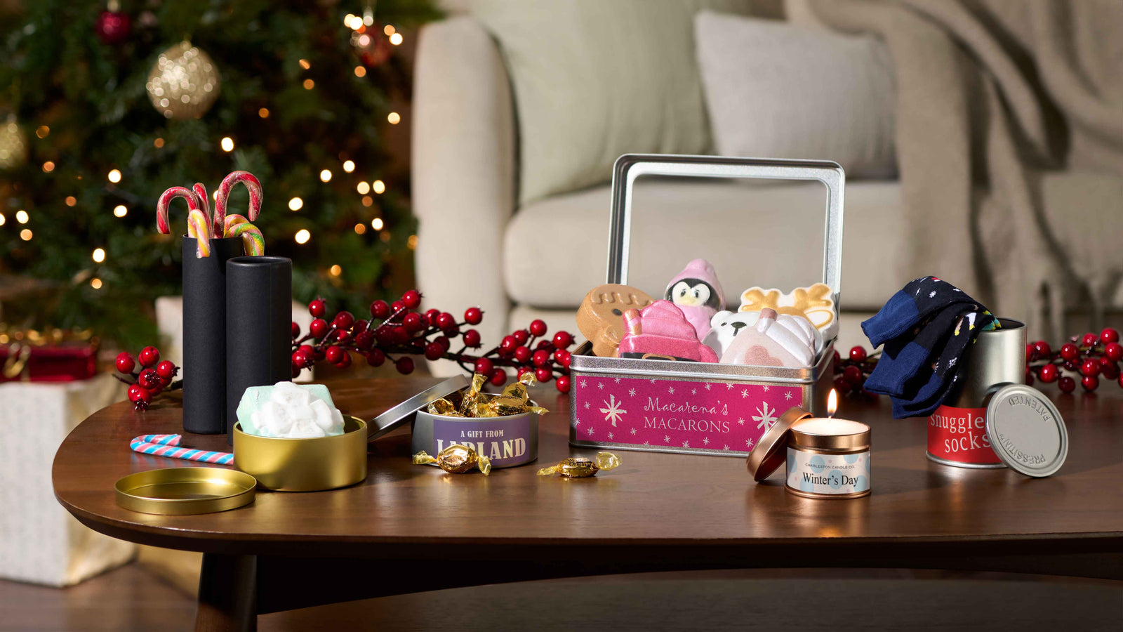 Collection of decorated festive packaging