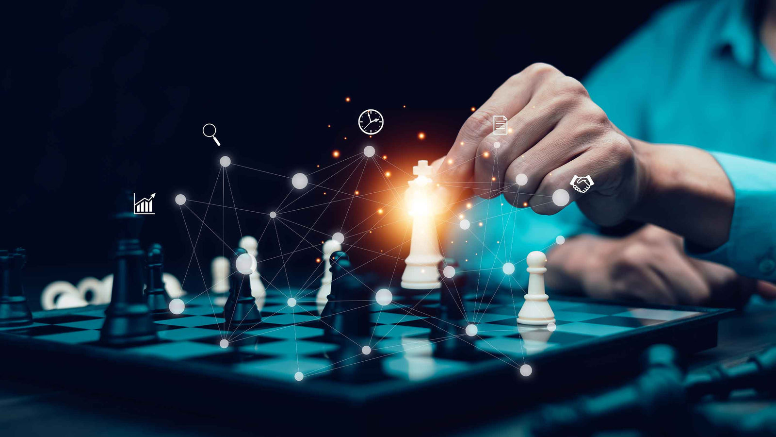 Image showcasing a chess player selecting a strategy