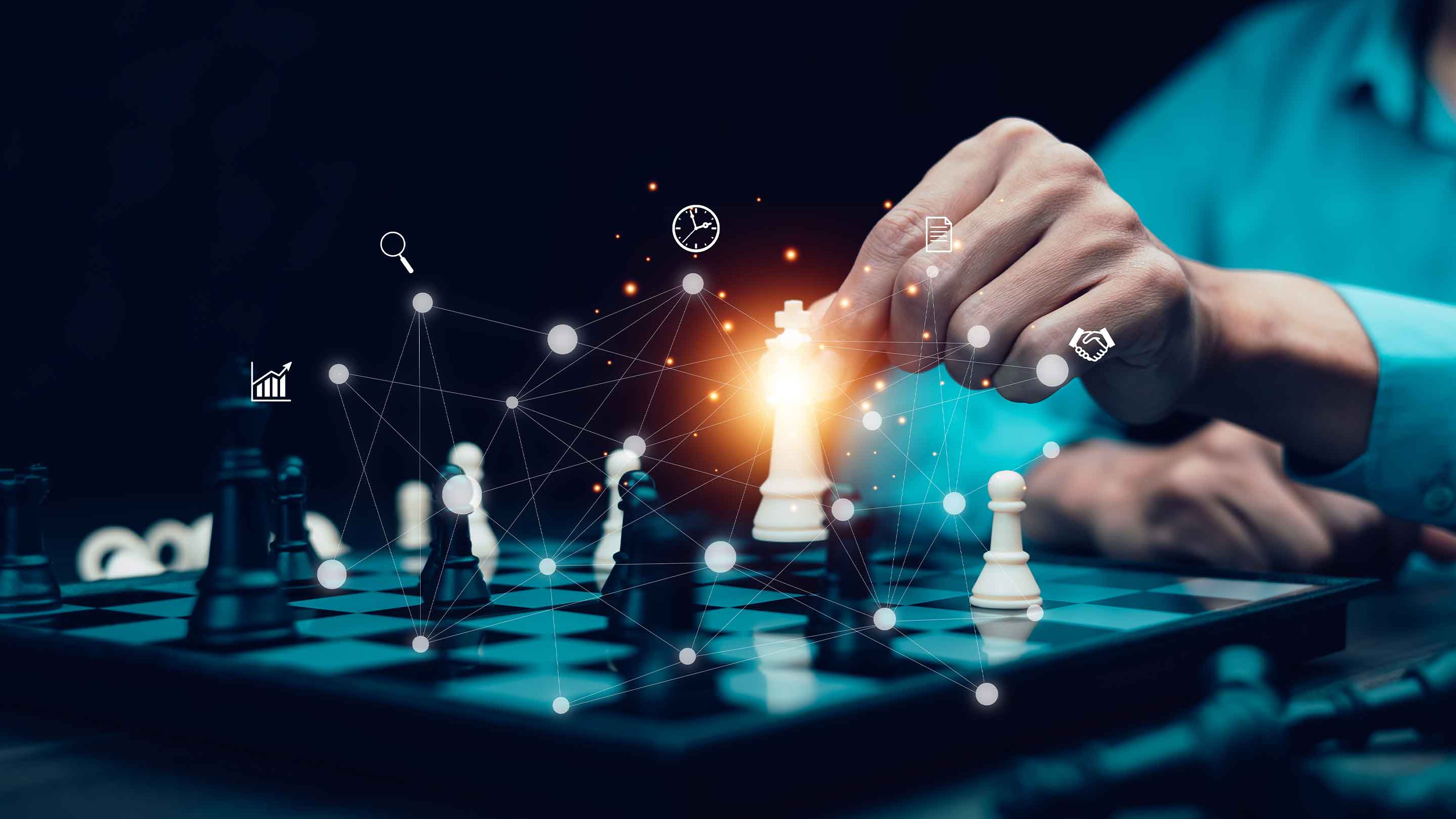 Image showcasing a chess player selecting a strategy