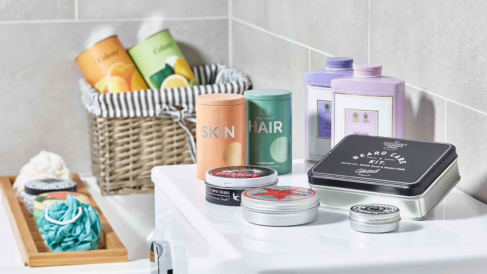 Selection of bespoke cosmetic packaging in different tins