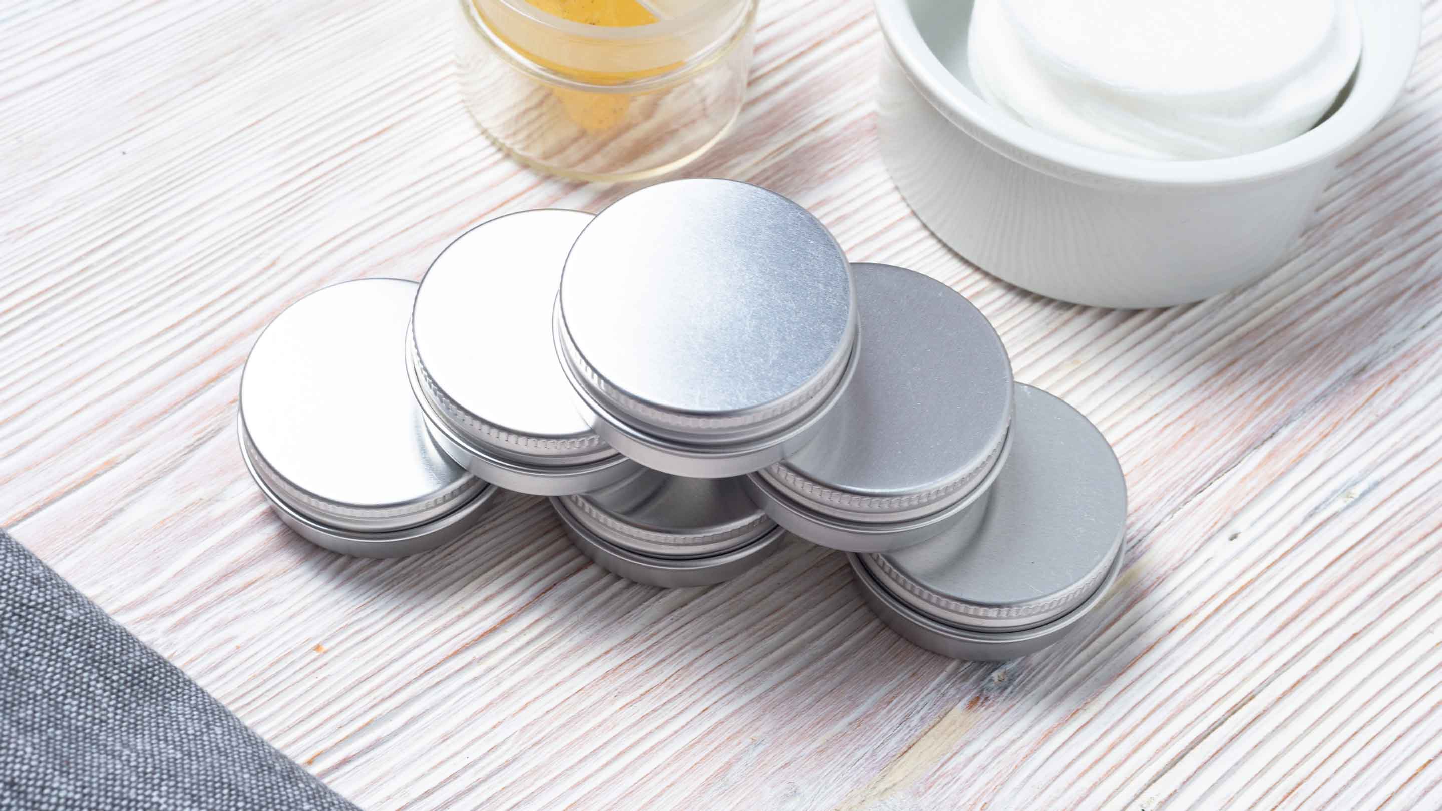 Collection of cosmetics tins