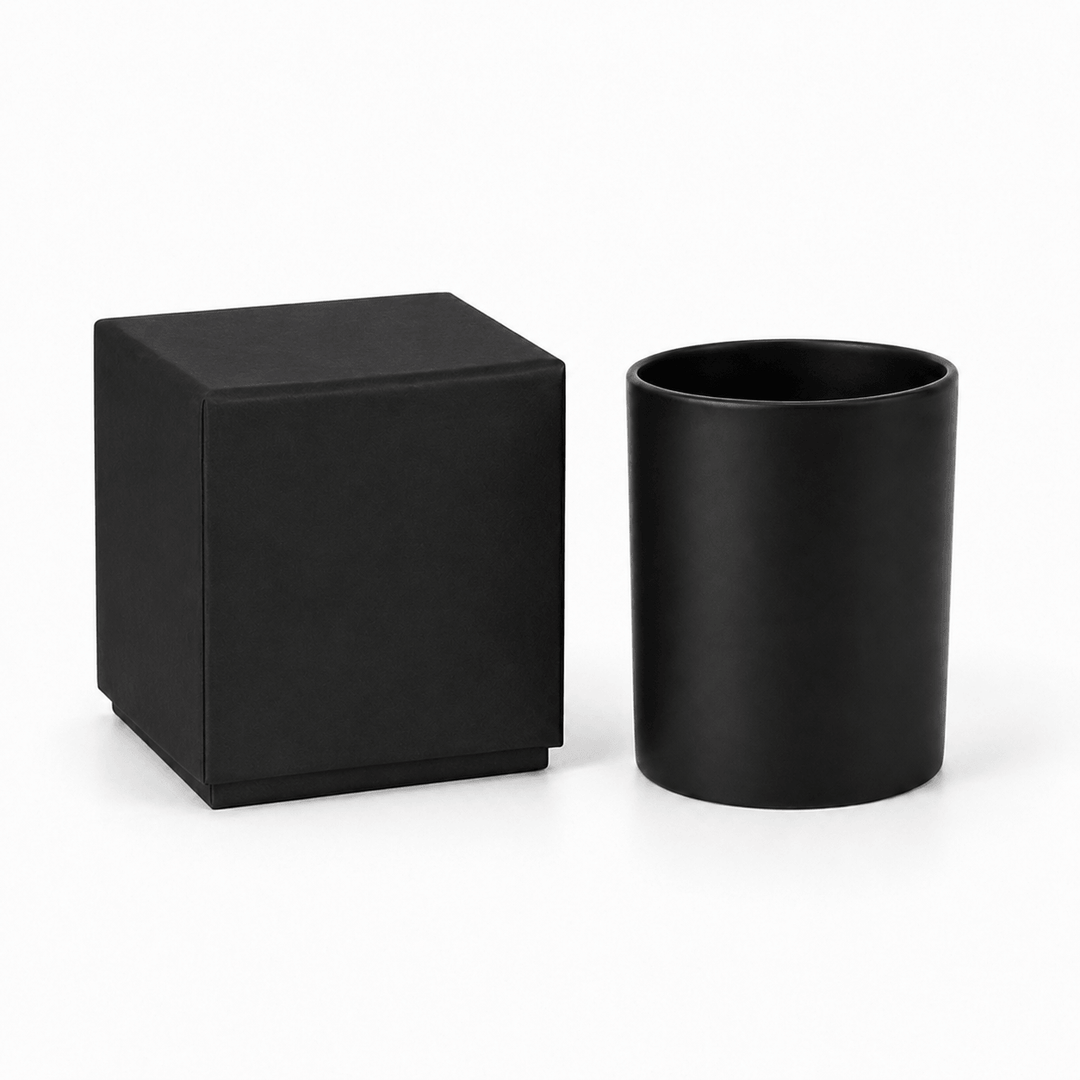 Black candle box with black candle jar