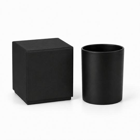 Black candle box with black candle jar