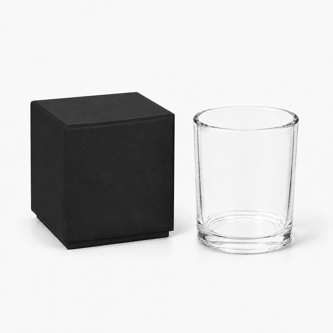 Black candle box with clear glass jar 