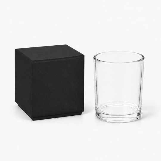 Black candle box with clear glass jar 