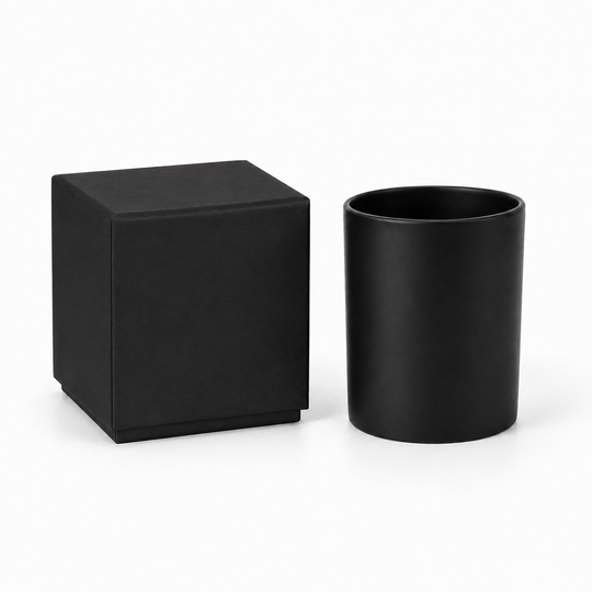 Black candle box with black candle jar