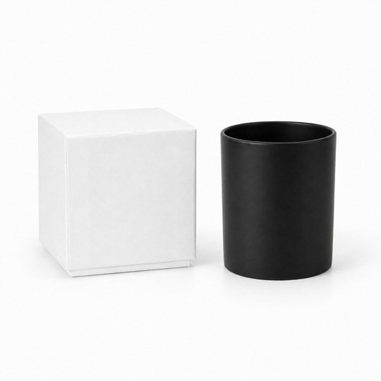 White candle box with black candle jar 