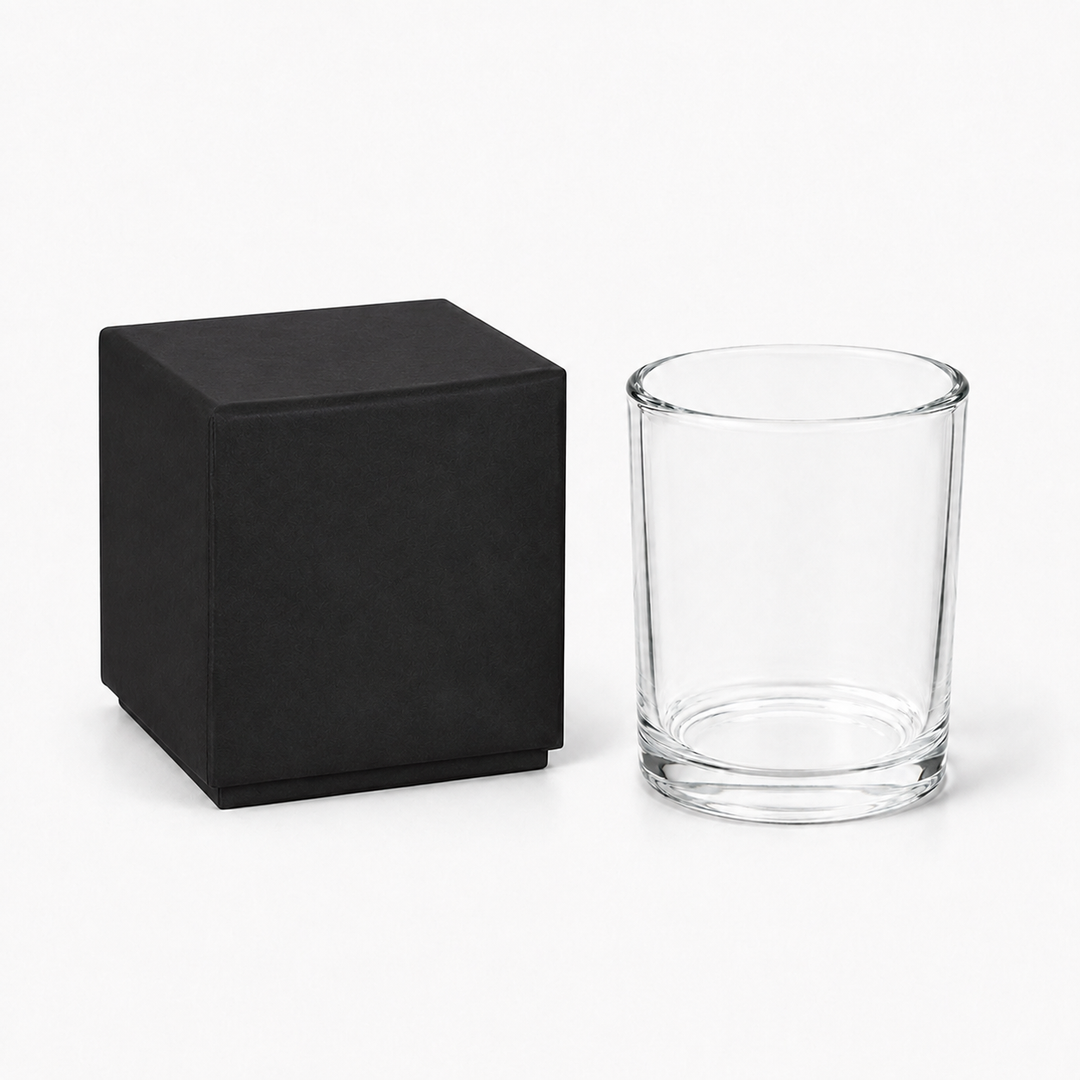 Black candle box with clear glass jar 