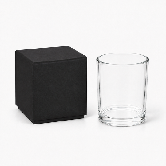 Black candle box with clear glass jar 
