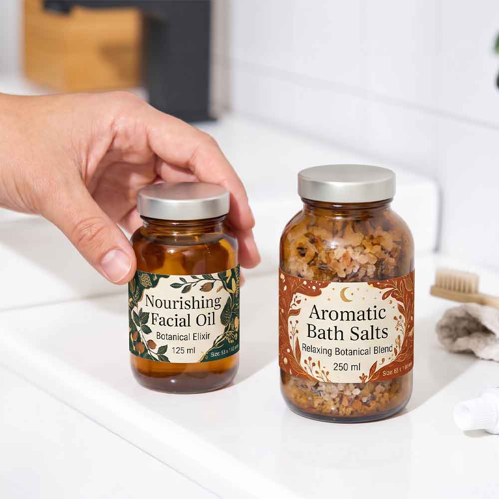Amber Glass Packer Bottles with Aluminium Screw Lids – 125ml & 250ml