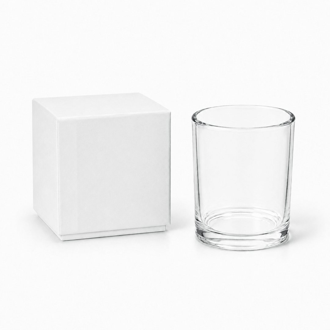 White candle box with clear glass jar 