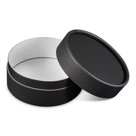 Cardboard Jars with Water Resistant Liner in Black, White and Brown Kraft