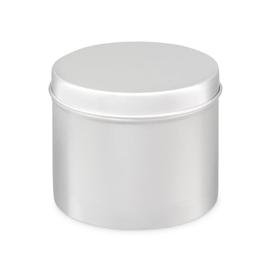 A silver aluminium tin container