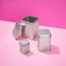 Tall Silver Square Tin with Stepped Slip Lid 73x73x98mm 350ml - image 1