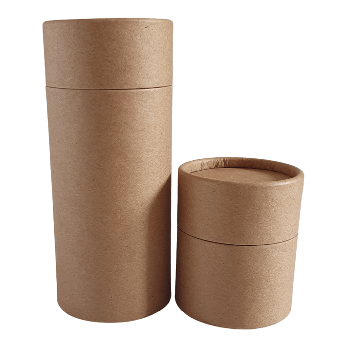 Two size of cardboard shaker tubes side by side to show height difference.