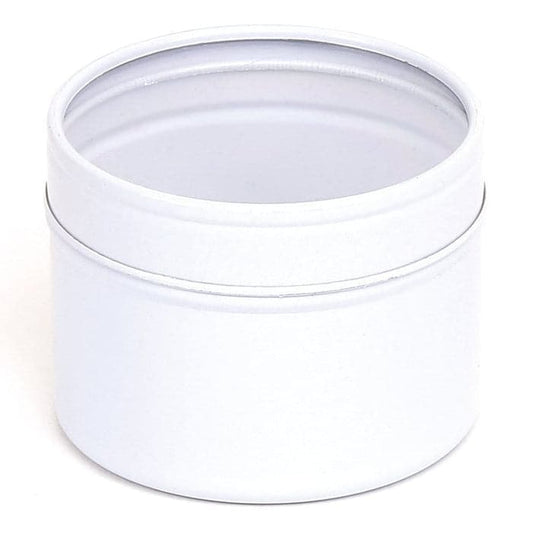 A white seamless tin with a clear lid and product code T0748W.