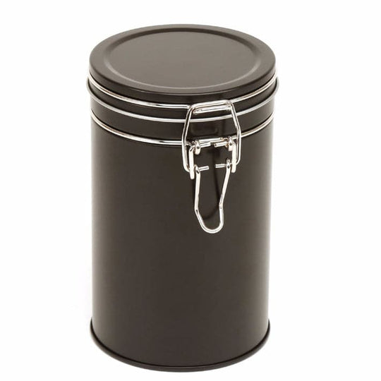A black clip lid tin with silver clip and product code T4952.
