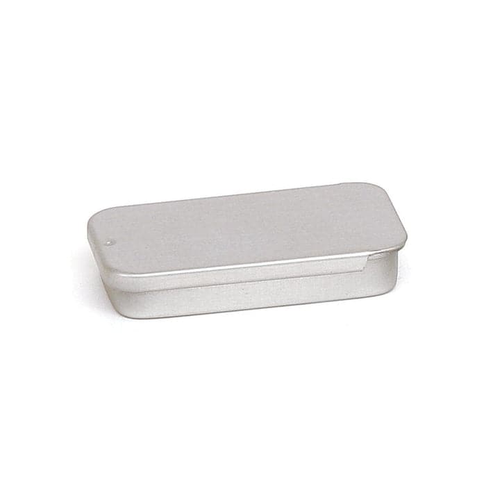 A small silver sliding lid tin packaging.