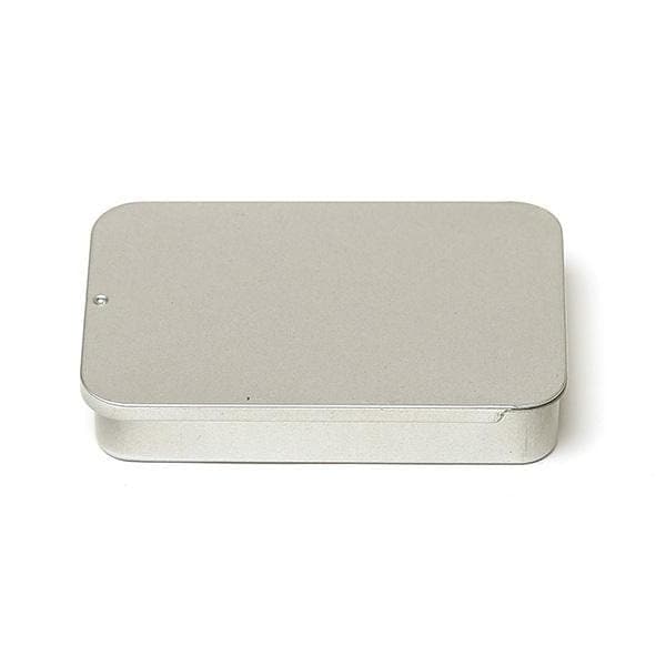 The largest silver rectangular sliding lid tin.