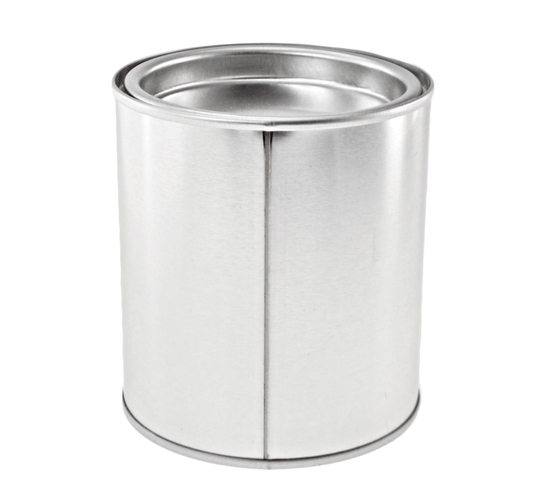 A picture of the welded side seam of a round silver lever lid tin.