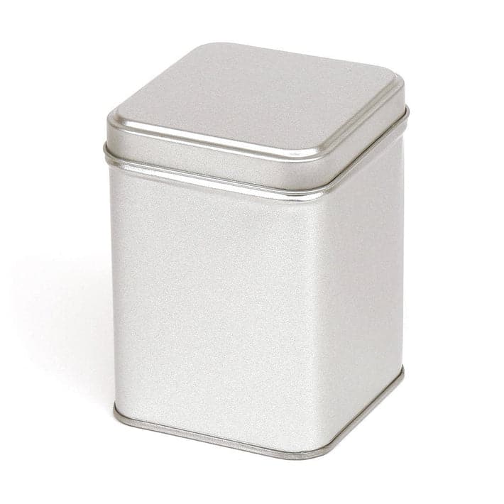 Square tin with slip lid in silver with product code T1030.
