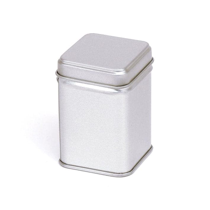 Square tin with slip lid in silver with product code T1010.